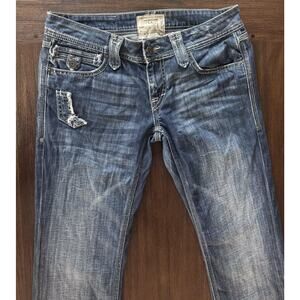 Taverniti So Jeans Womens 28 Janis Blue Low Rise Straight Distressed Denim